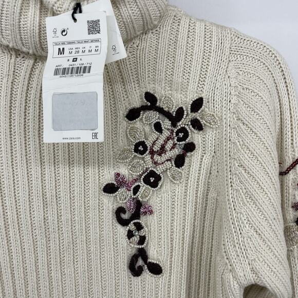 Zara Size M Sequin Turtleneck Sweater Limited Edition Embellished Embroidered - Picture 5 of 10